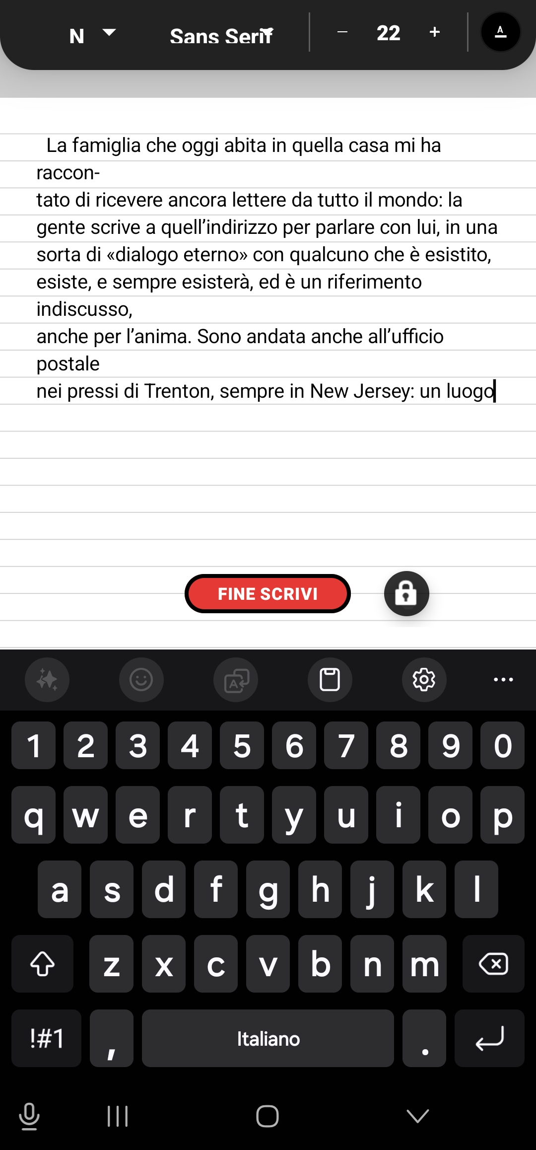 Screenshot Scrittura Text
